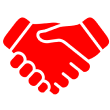 Red handshake icon symbolizing agreement or partnership.