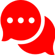 Two overlapping red speech bubbles symbolizing dialogue.