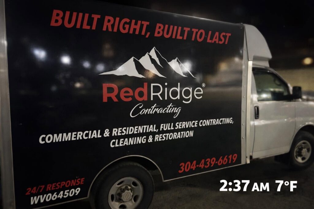 Red Ridge emergency truck on a 2:37 AM call at 7 degrees for a frozen pipe emergency